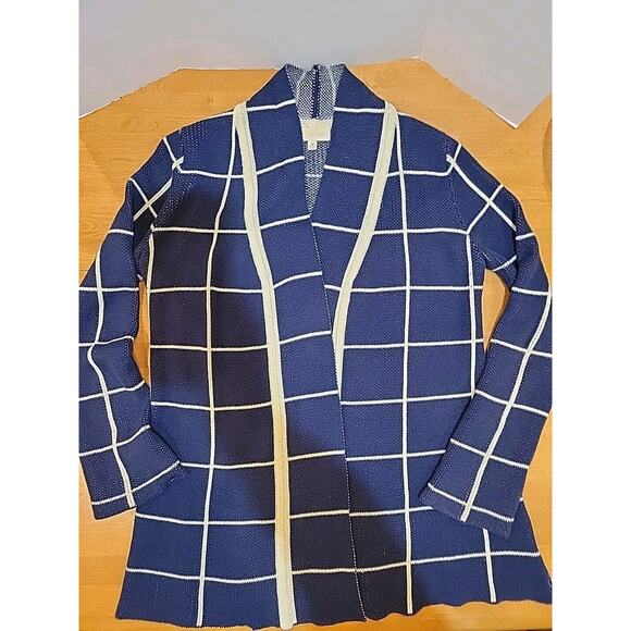 ModCloth Simply Snuggly Navy And White Plaid Open Cardigan Women’s Size M - Picture 1 of 8
